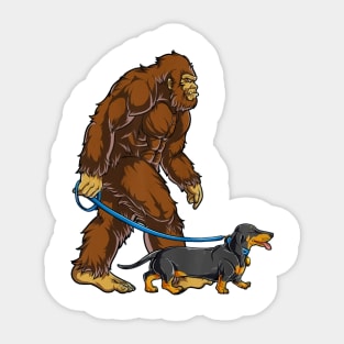 Funny Bigfoot Sasquatch Walking Dachshund Sticker